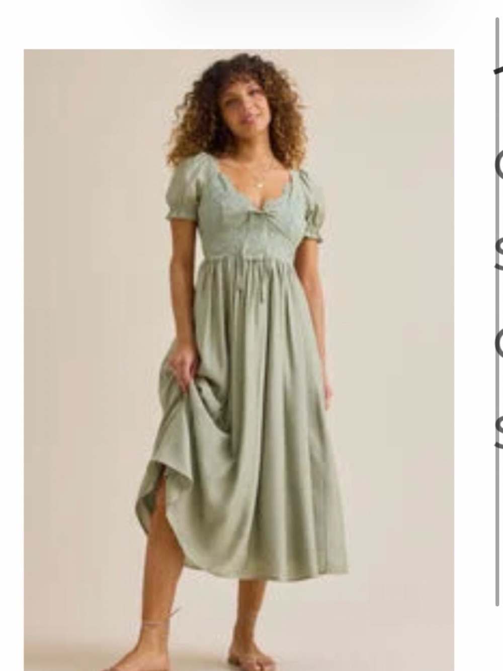 Altar'd State Sage Green Puff-Sleeve Midi Dress